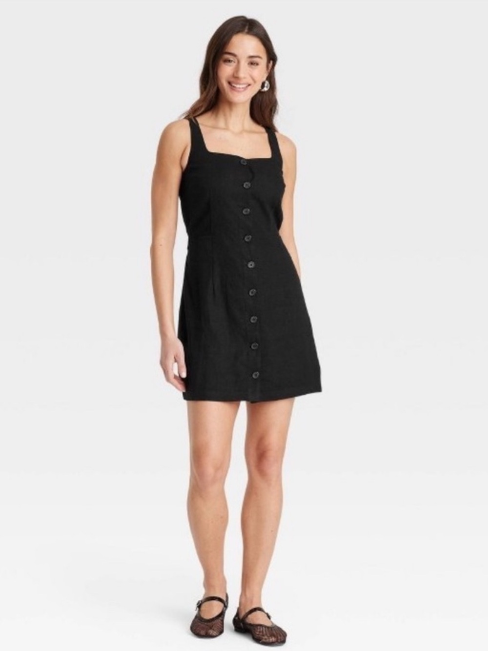 a new day Black Button-Front Mini Dress with Square Neck
